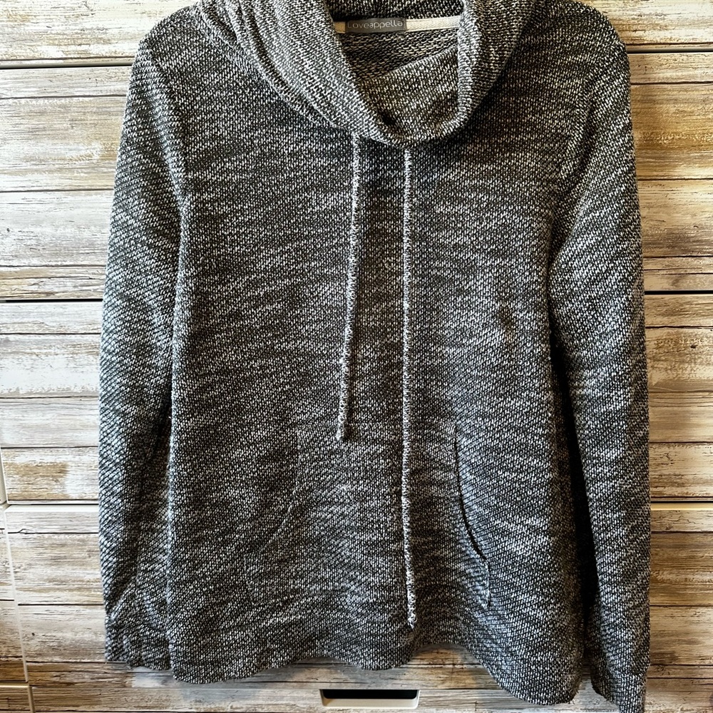 🩶 Loveappella Gray Marled Cowl Neck Sweater Tunic Pockets